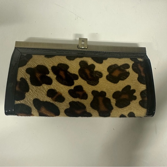 Nordstrom Genuine Leather Leopard Print Hair Wallet Hand Purse 8.25 x 4.5 inch - Picture 4 of 8